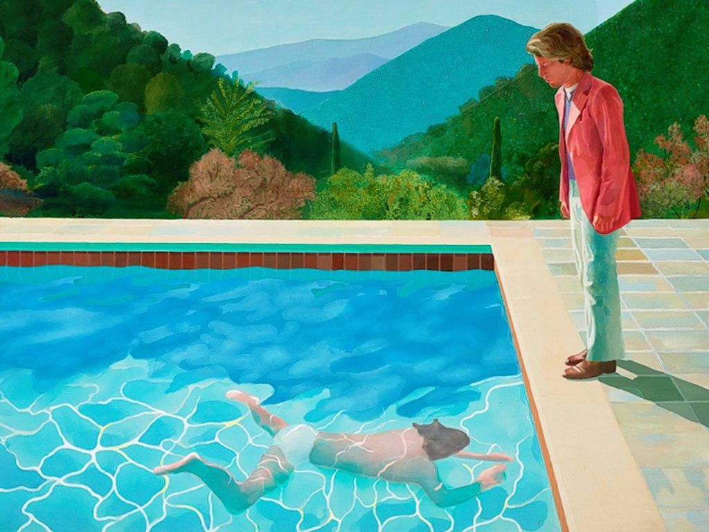 Portret van een kunstenaar, zwembad met twee figuren